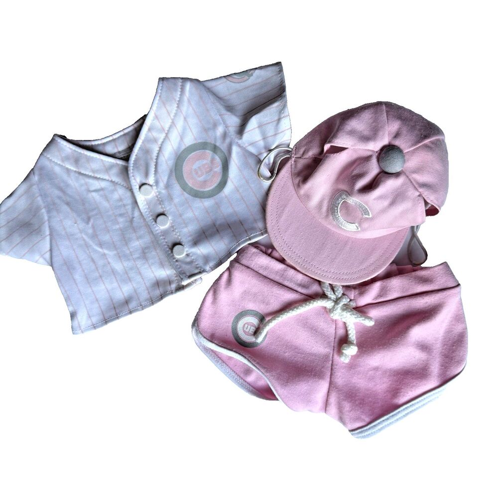 Build A Bear Workshop Chicago Cubs Pink Outfit 3 Pc Jersey Shirt Shorts Hat READ